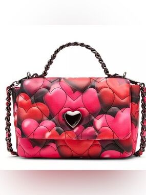 Betsey Johnson Bubble Hearts Locket Chain Crossbody/Shoulder Bag